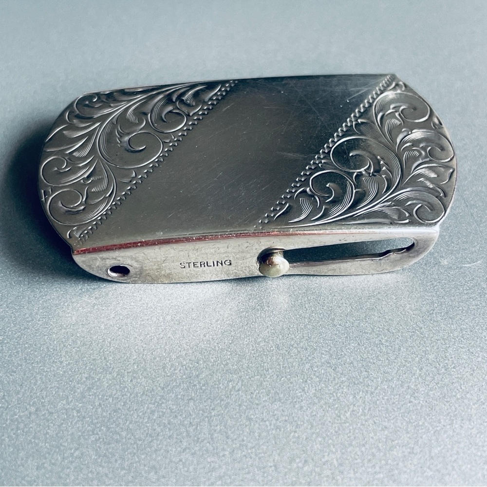 Vintage Sterling Silver Ornate Filigree Belt Buckle NO Monogram - Picture 2 of 5
